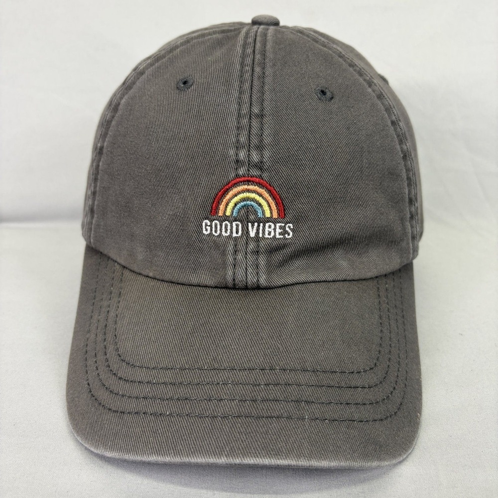 State of Mine Baseball Hat Good Vibes Unisex OSFM Gray Rainbow Embroidered Cap